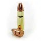 Four rounds of 458 SOCOM 250gr solid copper hollow point ammo displayed on white background – Maker SCHP hunting and defense load