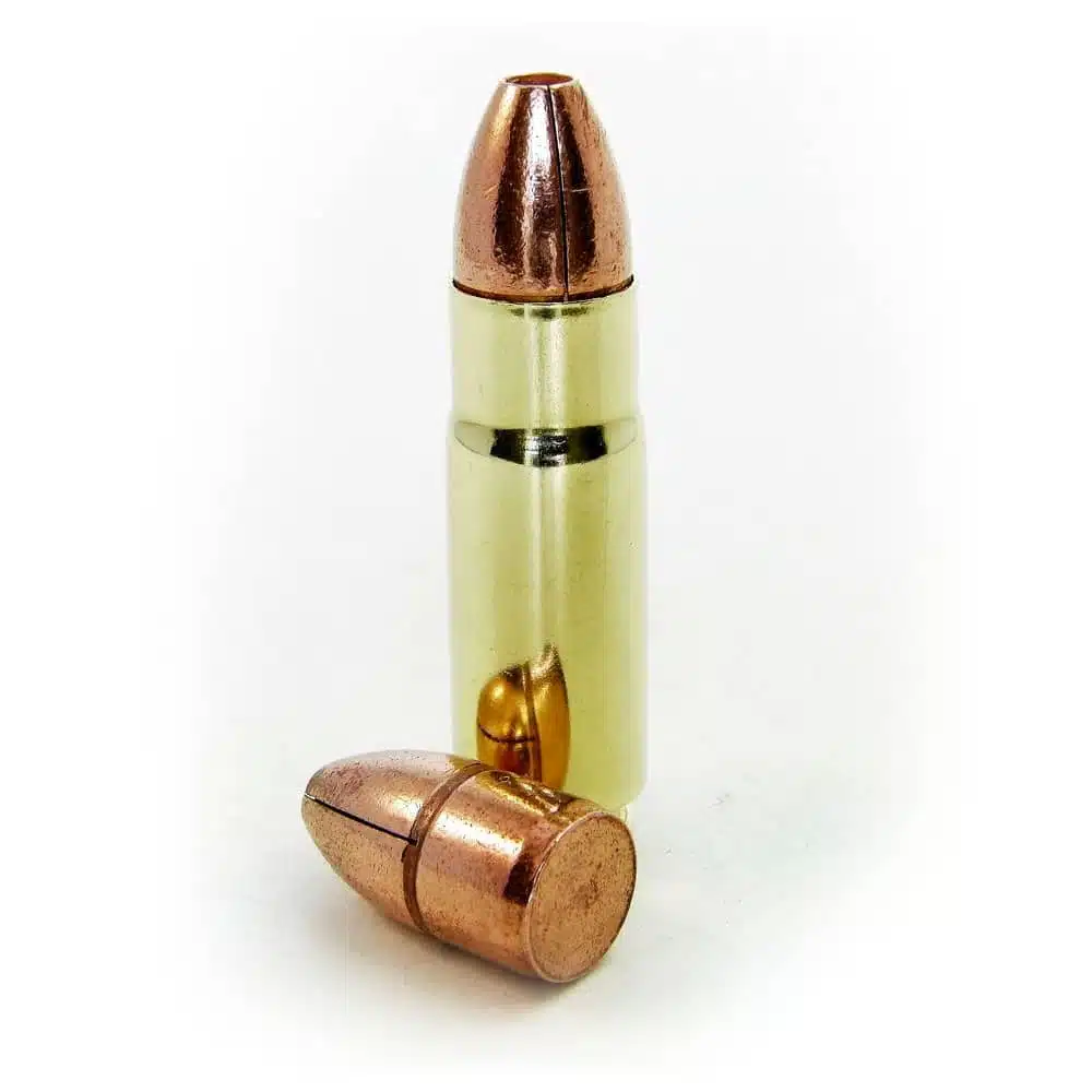 458 SOCOM 250gr Maker Solid Copper Hollow Point SCHP Four rounds of 458 SOCOM 250gr solid copper hollow point ammo displayed on white background – Maker SCHP hunting and defense load