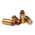 Four .380 Auto cartridges on white background – defensive hollow point ammo for compact handguns with reliable feeding and controlled expansion