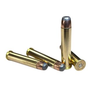 Four 45-70 Government 400gr Soft Point Flat Nose cartridges on display