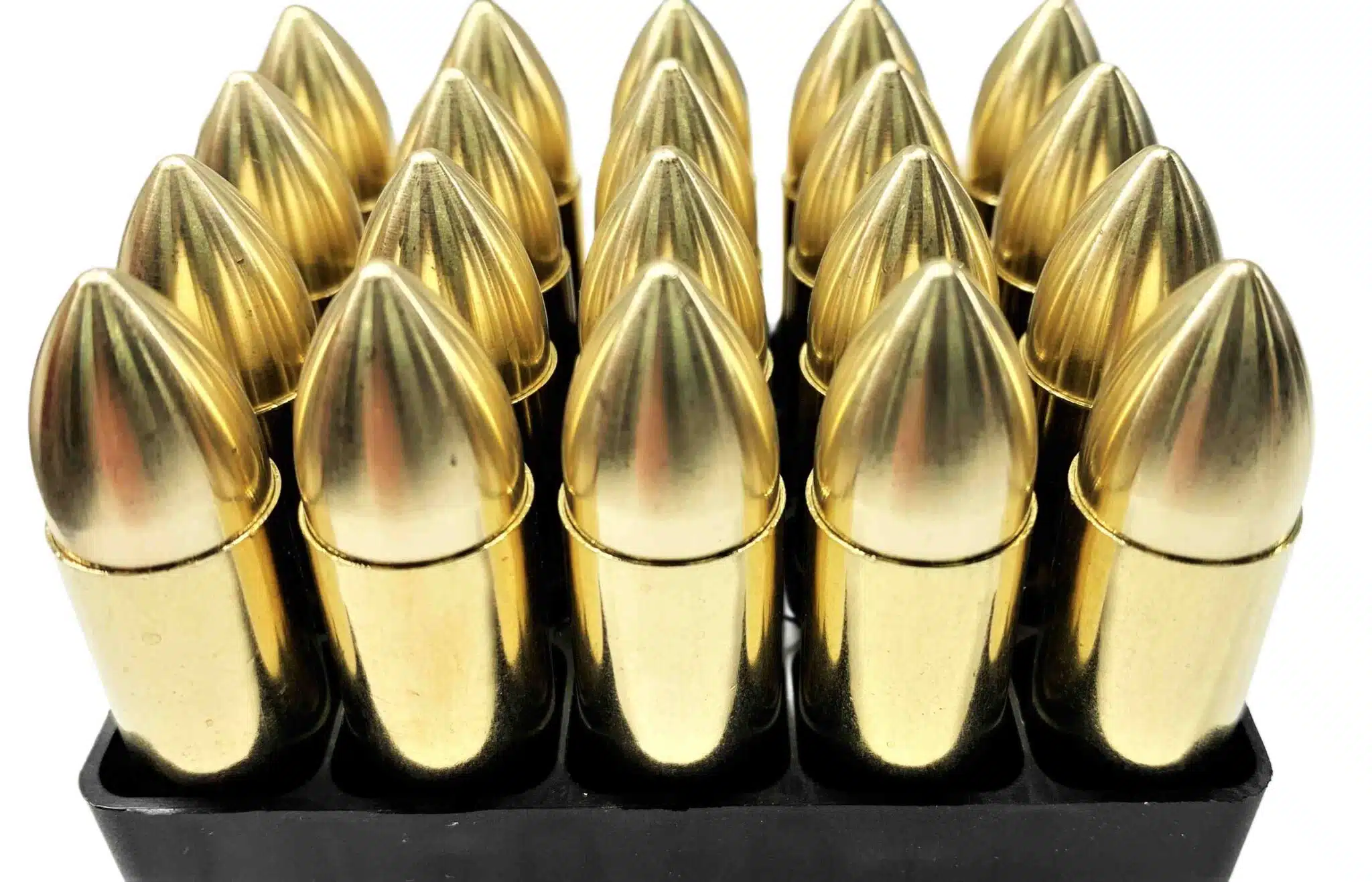 Tray of 20 loaded 12.7x42 rounds with 414gr brass spikes from Steinel Ammo.