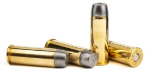 Four 45 Colt 315gr Hard Cast RNFP Ruger-only cartridges arranged side by side on white background