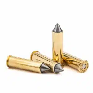 Four .357 Magnum 125gr spire point cartridges on a white background — flat-shooting, high-velocity handgun ammo engineered for accuracy and terminal performance