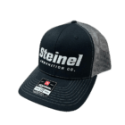 Steinel Ammunition black trucker cap with embroidered white logo and gray mesh backing
