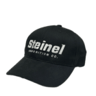 Black Steinel baseball cap with white embroidered logo and adjustable mesh back