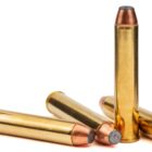 Close-up of Steinel .444 Marlin 270gr Jacketed Soft Point cartridges—premium lever-action rifle ammo engineered for large game hunting with deep-penetrating, controlled-expansion performance