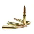 Four 6.5x50 Arisaka 140gr FMJ cartridges displayed in a row, ammunition designed for Japanese Arisaka rifles