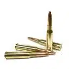 Four 6.5x50 Arisaka 140gr FMJ cartridges displayed in a row, ammunition designed for Japanese Arisaka rifles