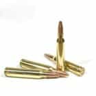 Four 223 Remington 62gr solid copper hollow point rounds standing upright on a white background — lead-free rifle ammo designed for superior accuracy, controlled expansion, and barrier-blind performance in defense and varmint applications