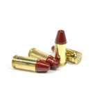 Four rounds of 9mm Glisenti 125gr conical nose ammunition on display—vintage Italian pistol ammo for collectors and historic firearm shooting