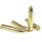 Four 280gr Brass Spike 450 Bushmaster cartridges on display on a white backround. designed for maximum penetration- even when barriers are present.