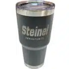20oz stainless steel Steinel tumbler with white logo, vacuum-insulated for hot or cold drinks