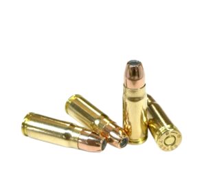 Four shiny rounds of Steinel Ammo 7.62 Tokarev JHPs