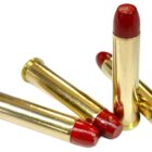 Four 45-70 Government subsonic 500gr Round Nose Flat Point cartridges displayed upright and flat.