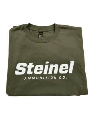 Forest green Steinel T-shirt with bold white logo, made from soft cotton and tailored for ammo enthusiasts