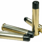 One 45-70 Government 777gr Wide Flat Nose Lucky Ram cartridge standing and three lying flat—subsonic ammo with the heaviest bullet for big-bore lever guns and hunting.