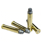 Four .357 Maximum 165gr semi-wadcutter cartridges arranged in a row on a white background – precision-loaded handgun ammo for target shooting and competition