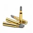 Close-up of 6.5x52 Carcano 150gr RN cartridges, lead round nose design – vintage ammo pressure tested and safe for Vetterli conversions.