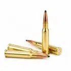 Four 6.5x50mm SR Arisaka 140gr soft point cartridges on display, designed for Type 38 rifles, reliable hunting and collectible Japanese military ammo