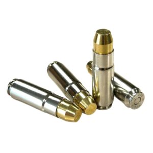 4 rounds of 458 SOCOM with nickel-plated brass, 325gr brass solid, round nose flat point bullets.