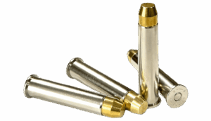 Four rounds of 45-70 Government with solid brass bullets and nickel-plated cases.