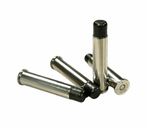 Four rounds of Steinel 777 Lucky Ram 45-70 subsonic rounds with nickel-plated brass.