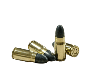 Four rounds of Steinel8mm Nambu with 102gr round nose bullets, like the original load.