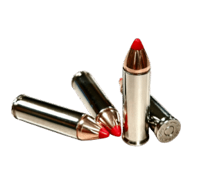 4 rounds of 500 S&W Magnum Steinel ammo loaded with 300gr FTX bullets in nickel-plated Starline cases.