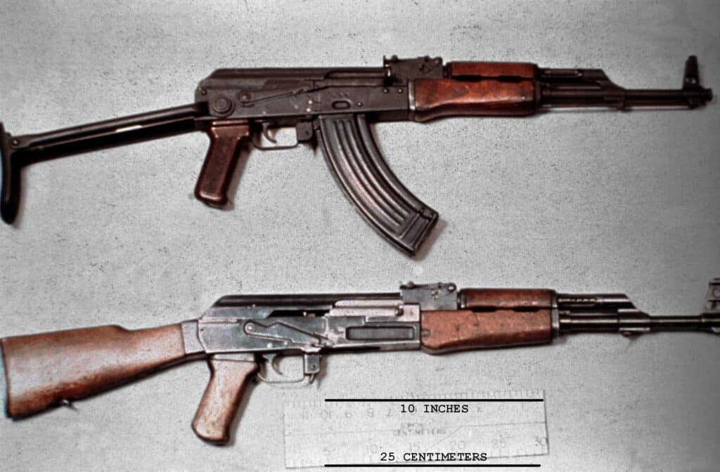 AKMS with a stamped Type 4B receiver (top) and an AK-47 with a milled Type 2A receiver.