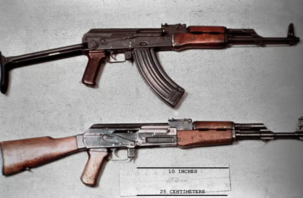AKMS with a stamped Type 4B receiver (top) and an AK-47 with a milled Type 2A receiver.