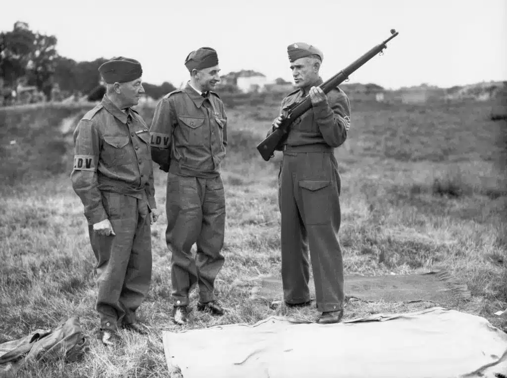 Home Guard volunteers were instructed on the working of a P14 rifle during World War 2. Source-Wikipedia