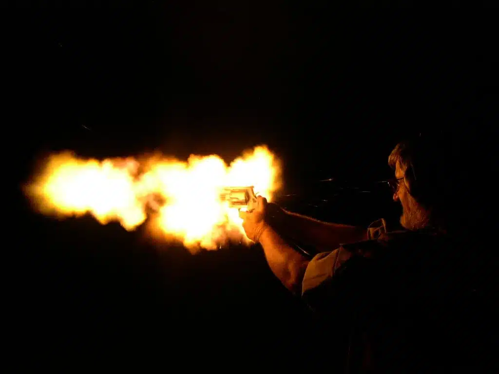 S&W Model 500 being fired at night