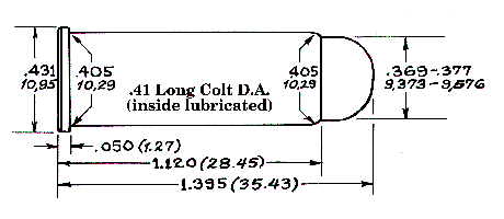 .41 Long Colt Double Action Inside Lubricated cartridge dimensions, inches & millimeters